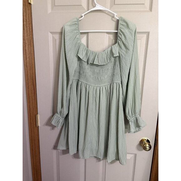 Altar’d State Green Long Sleeve Mini Dress Size Medium Ruffled Mini - Picture 1 of 5